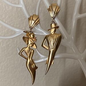 Vintage JJ Cosmopolitan Lady & Gent Dangling Post Pierced Earrimgs